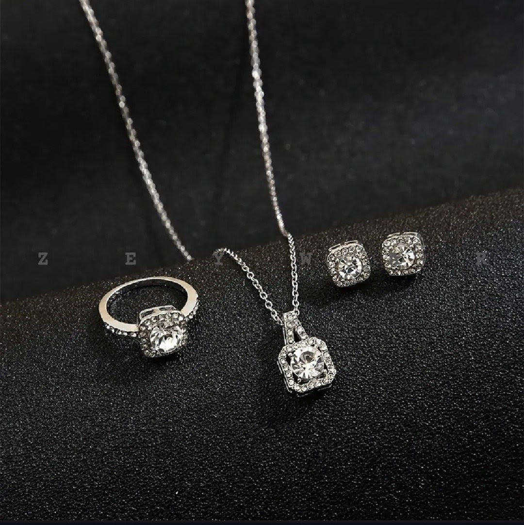 American Diamond Locket Set with adjustable Ring